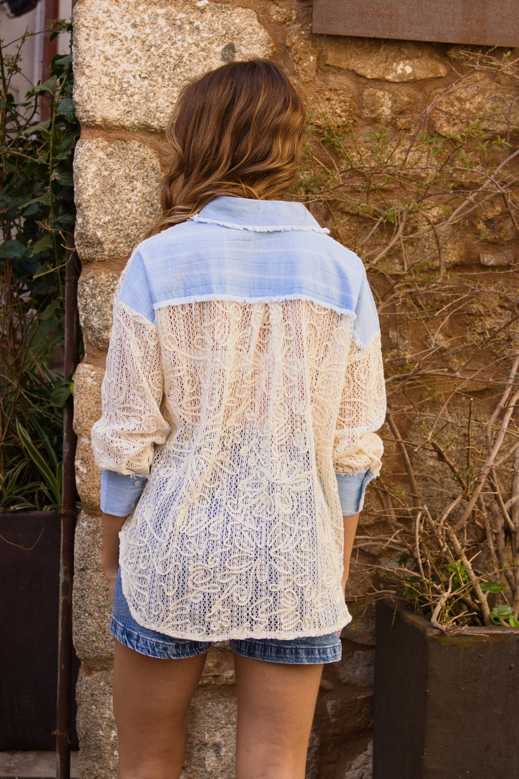 Camisa Bordada Denim Lace
