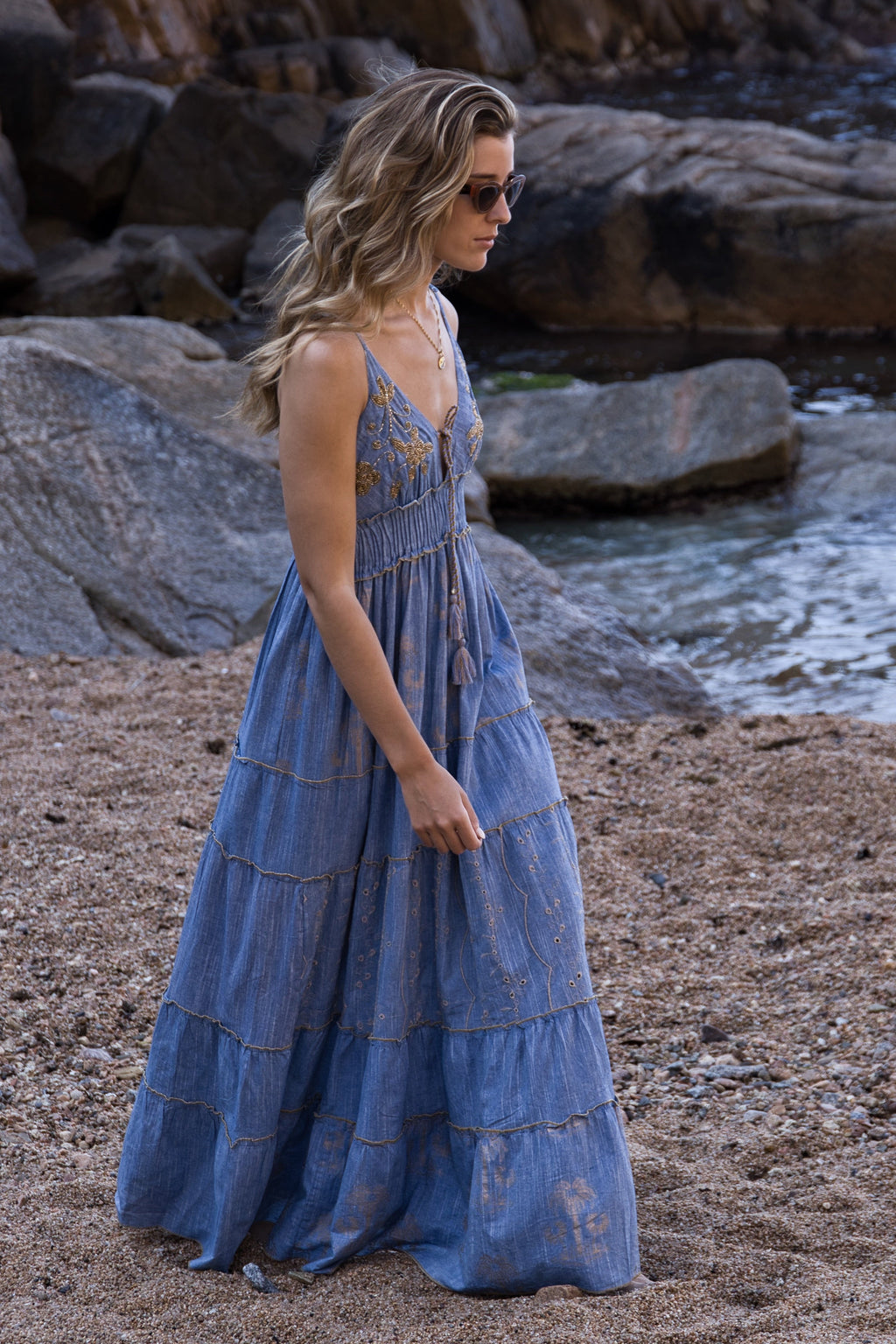 Vestido Denim Boho Gold