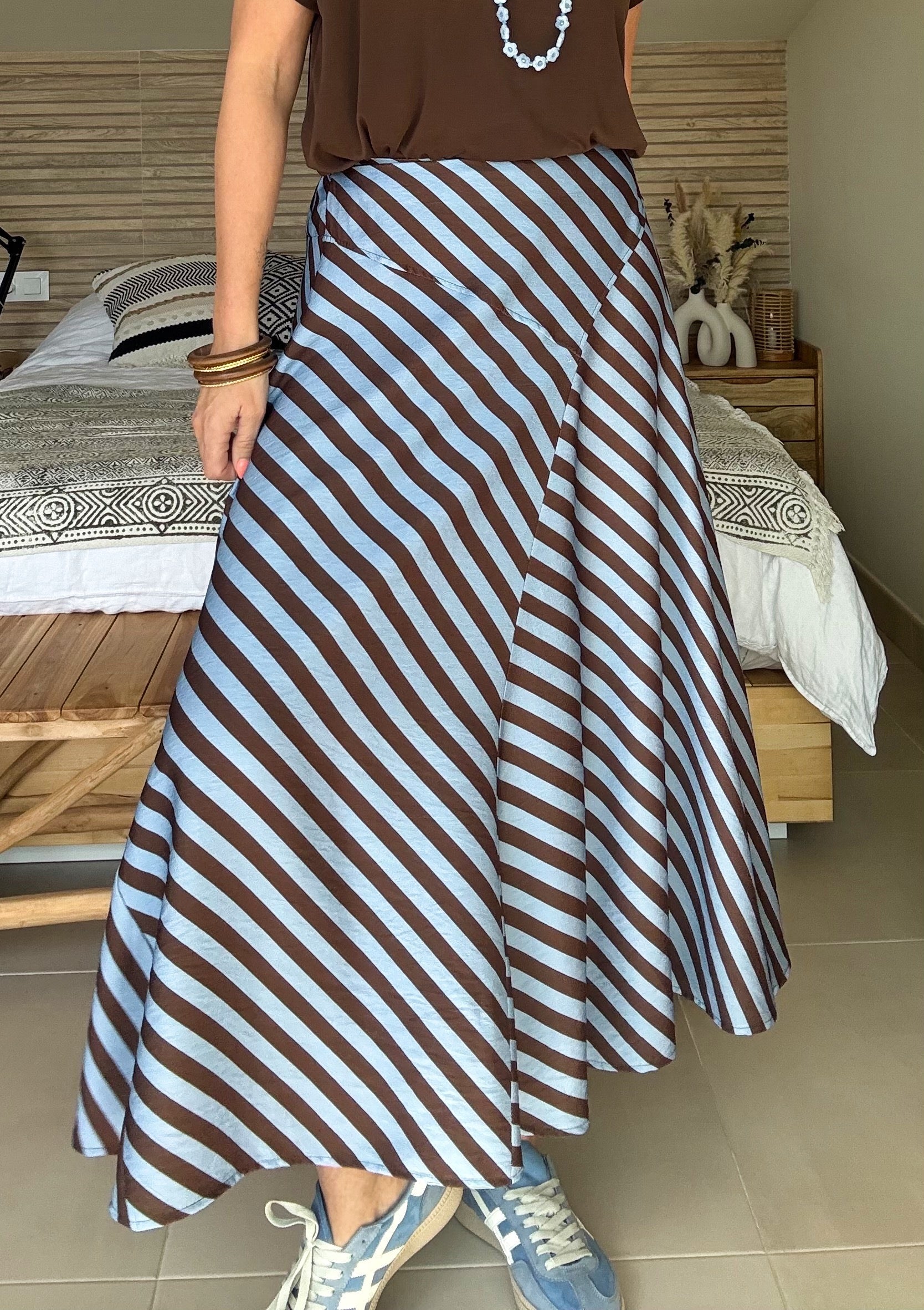 Falda Midi Asimétrica Rayas Mediterráneo