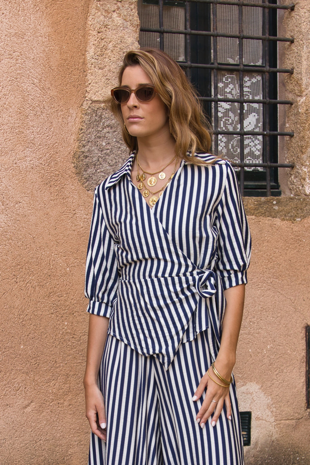 Amalfi Striped Wrap Blouse