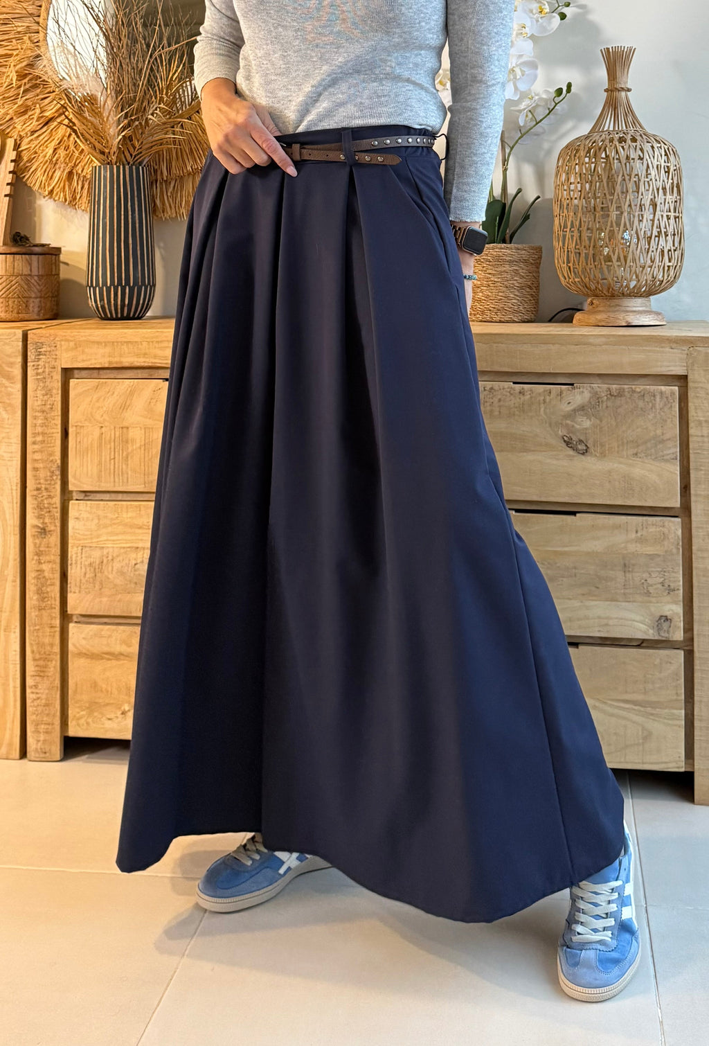Fließende Maxi-Palazzo-Hose mit Gürtel
