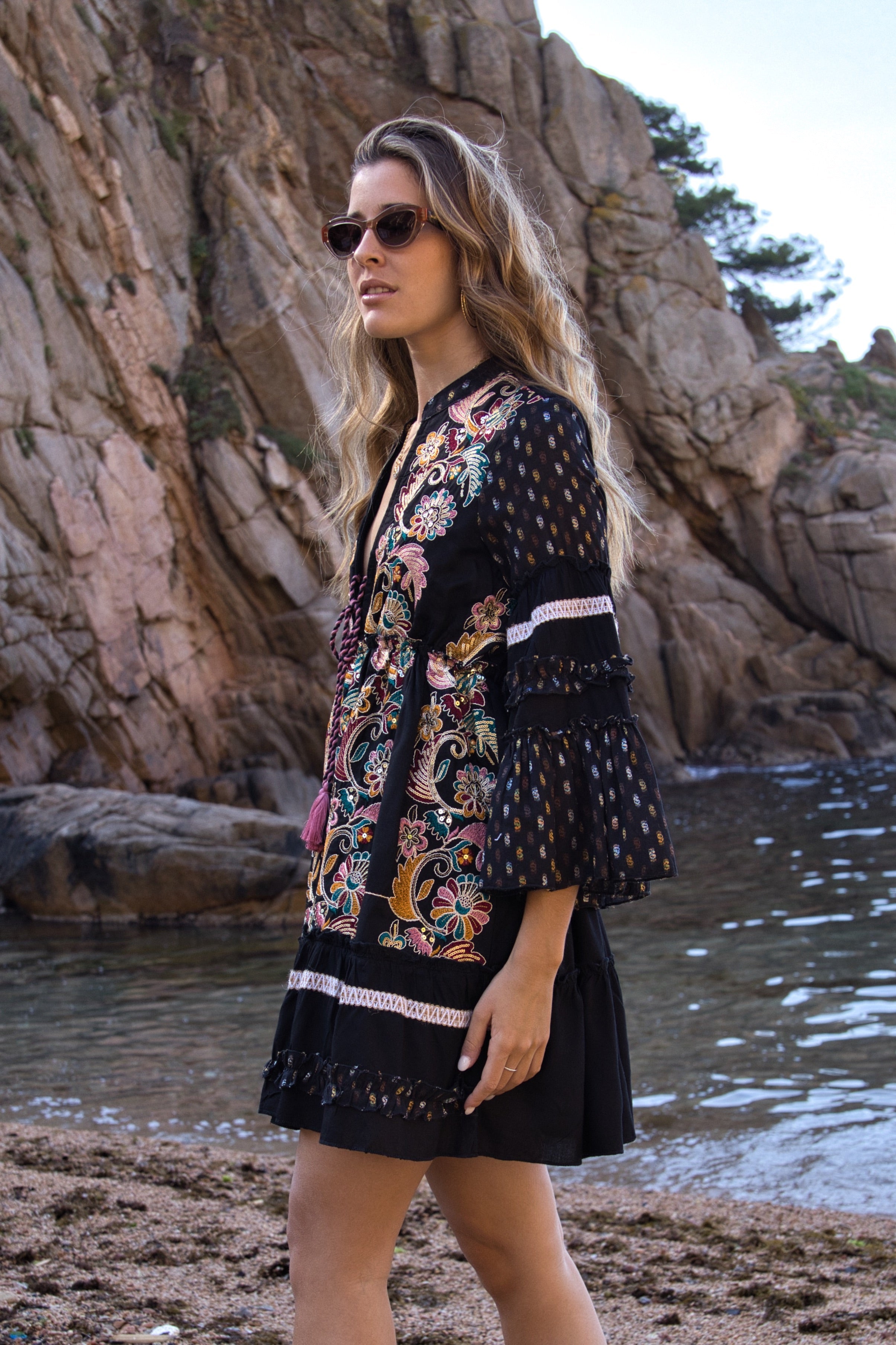 Boho Embroidered Jewel Dress