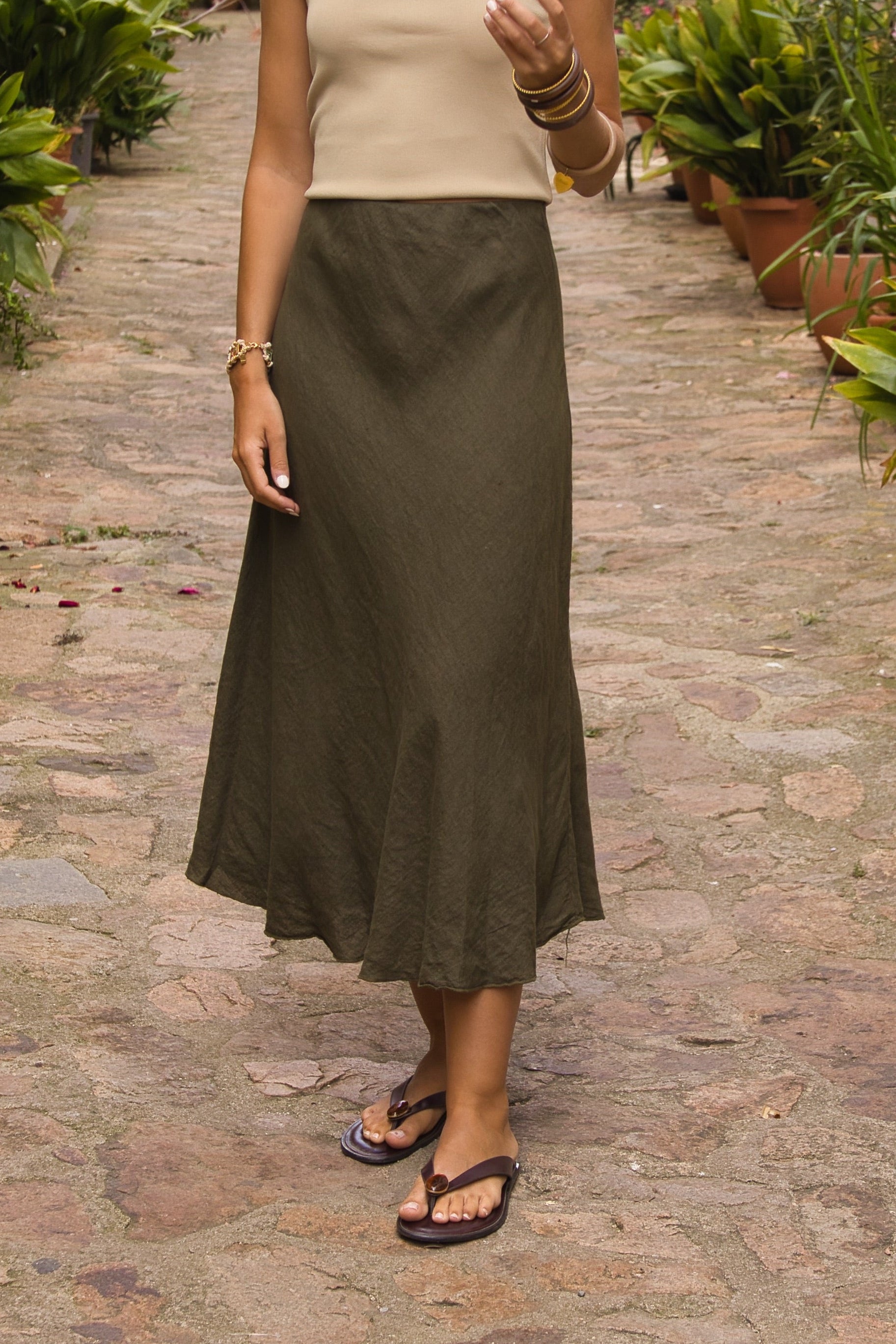 Falda Midi Siena Lino