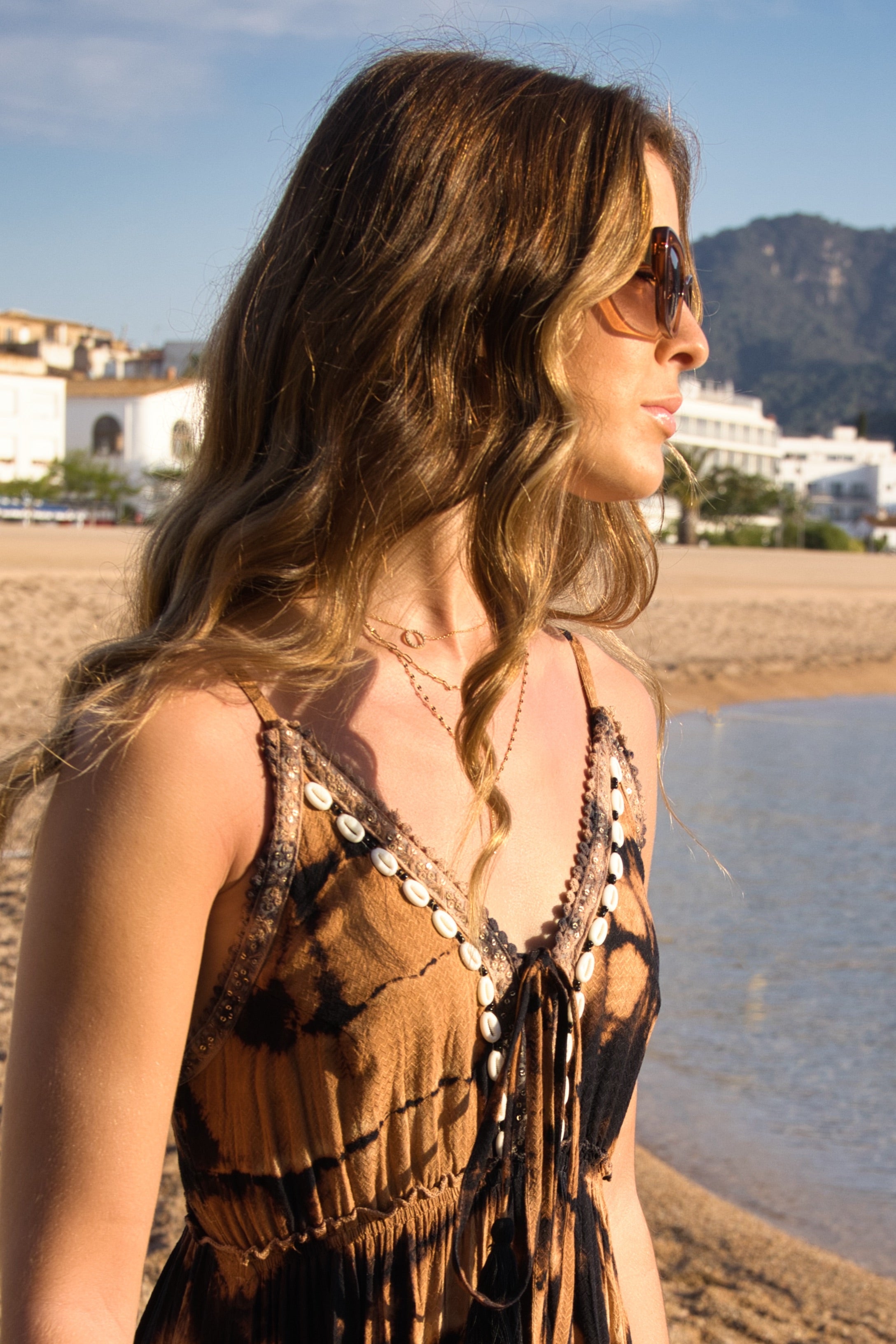 Boho-Kleid Tie-Dye Erd-Muscheln