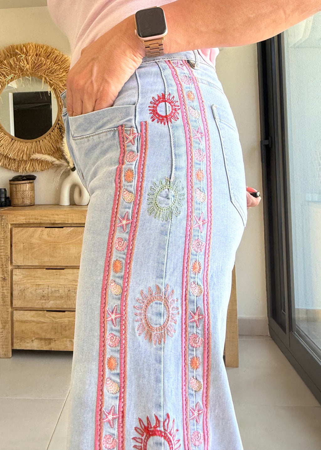 Tejano Boho Sonne Bestickt