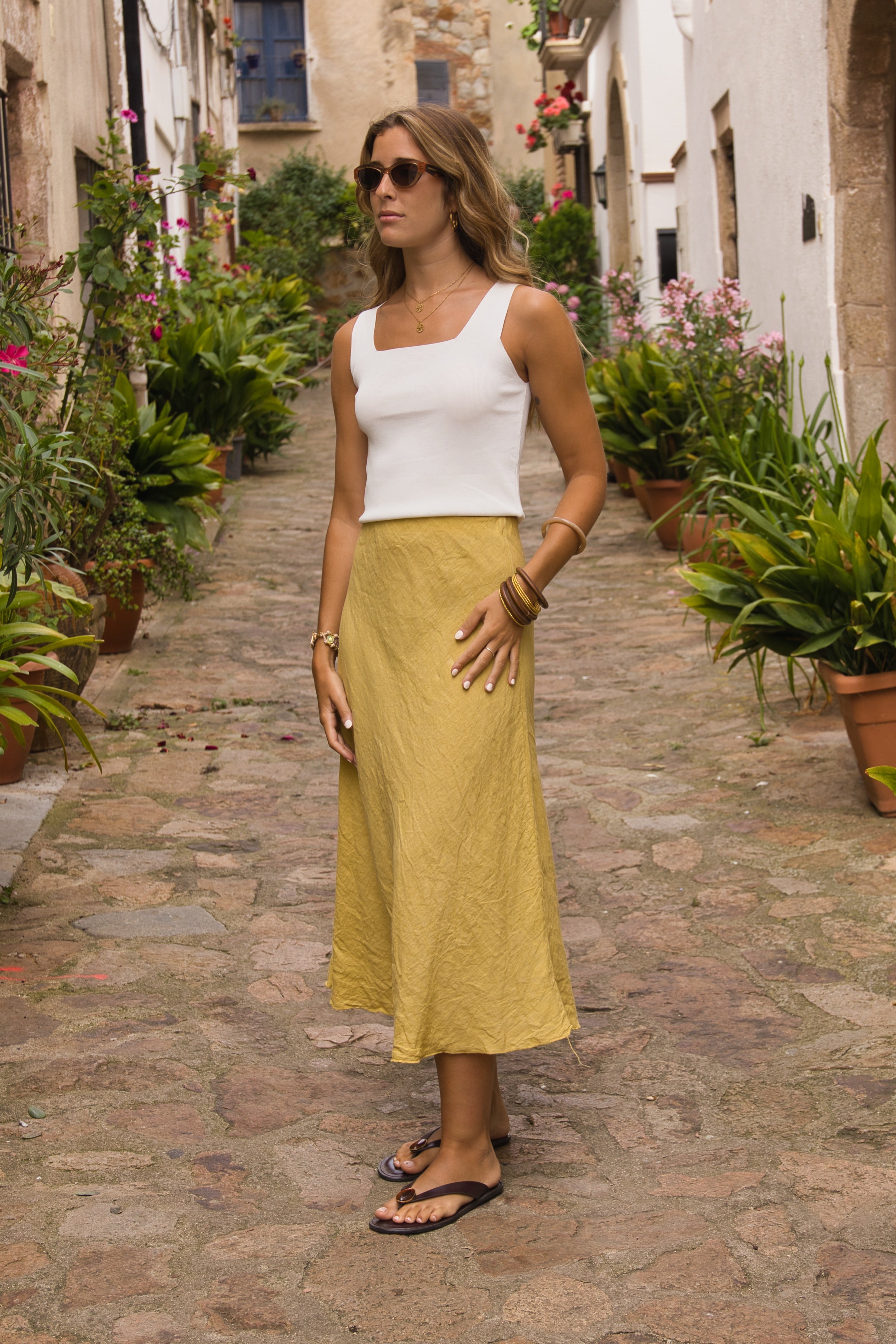 Falda Midi Siena Lino