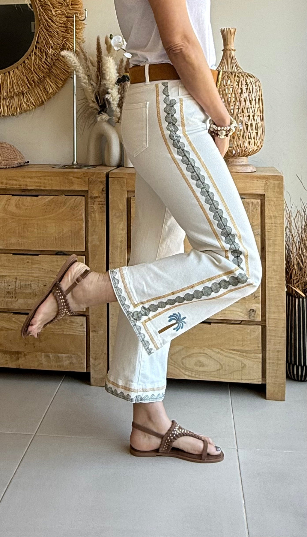 Jeans bestickt Palme Boho