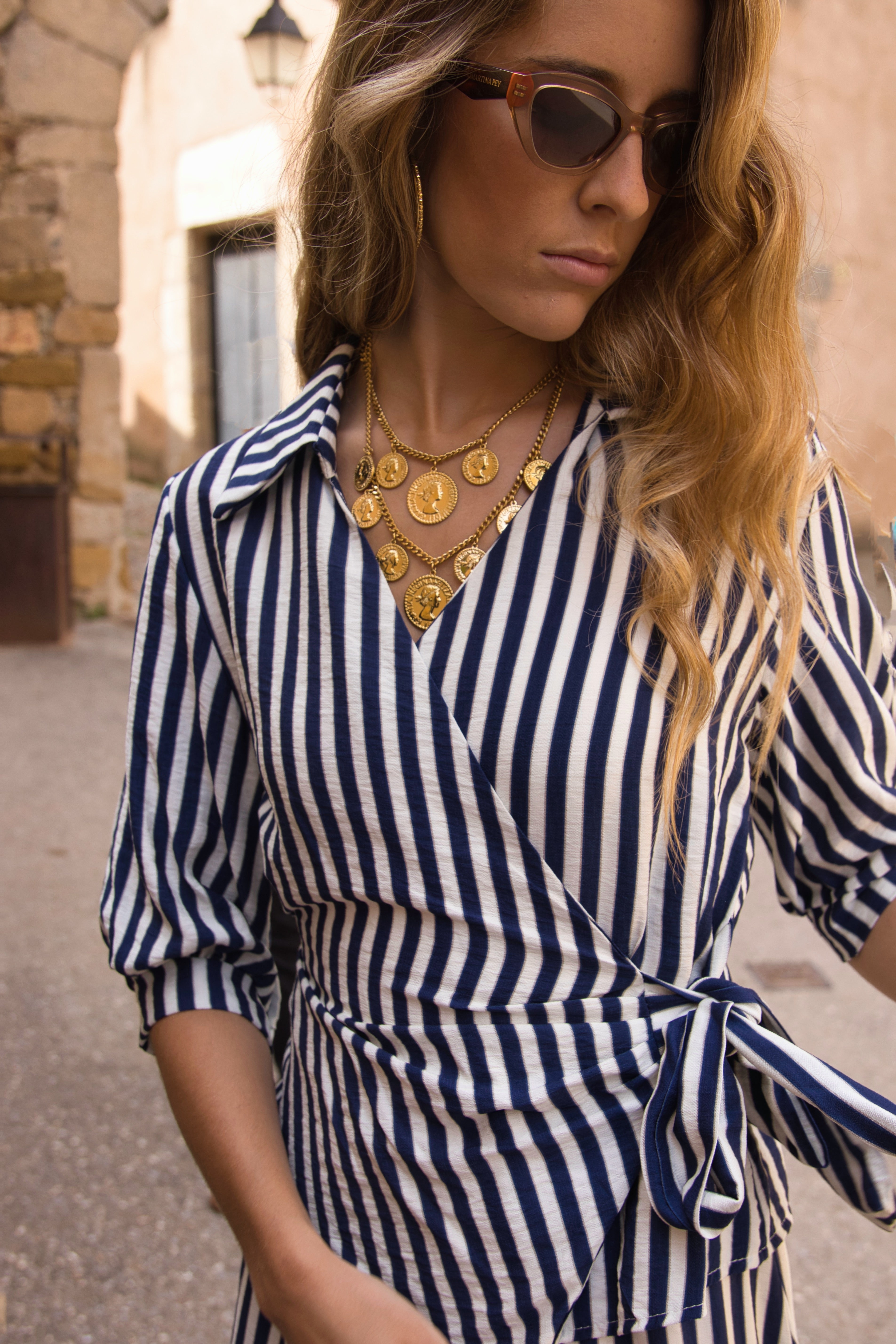 Amalfi Striped Wrap Blouse