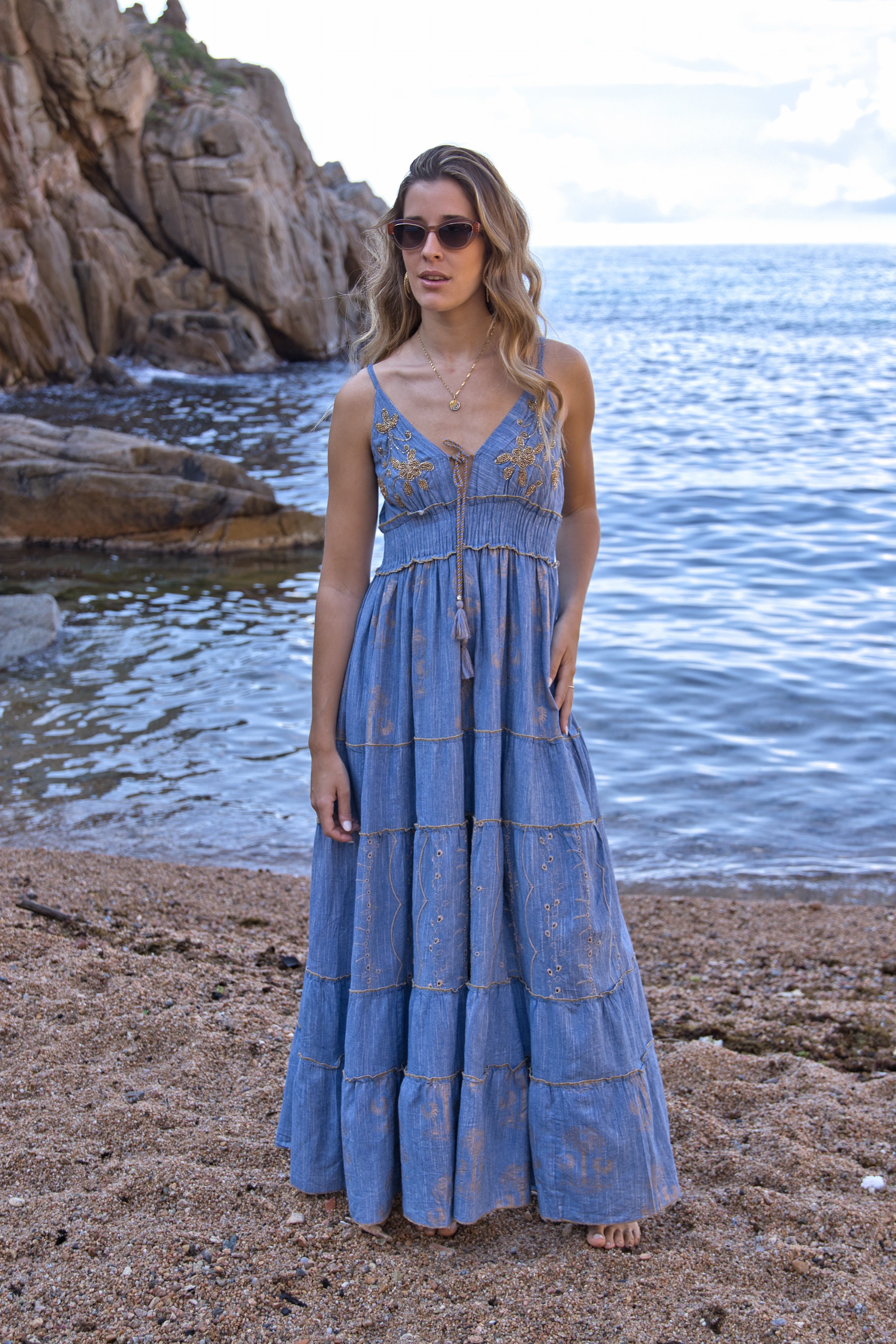 Kleid Denim Boho Gold