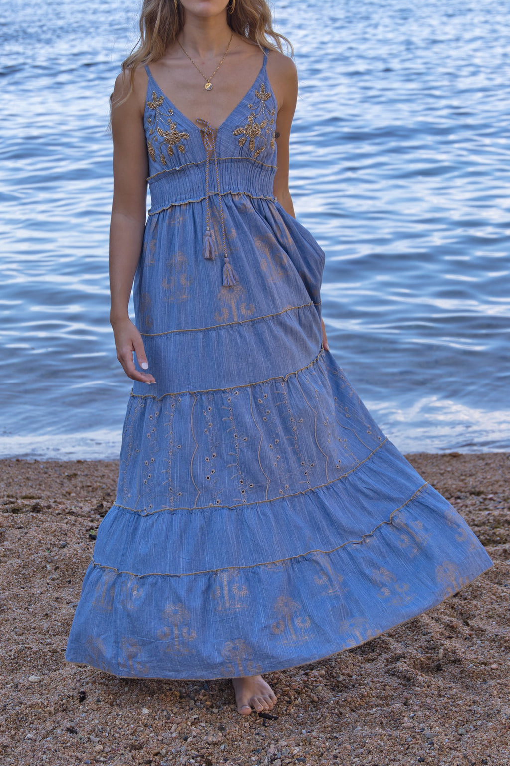 Vestido Denim Boho Gold