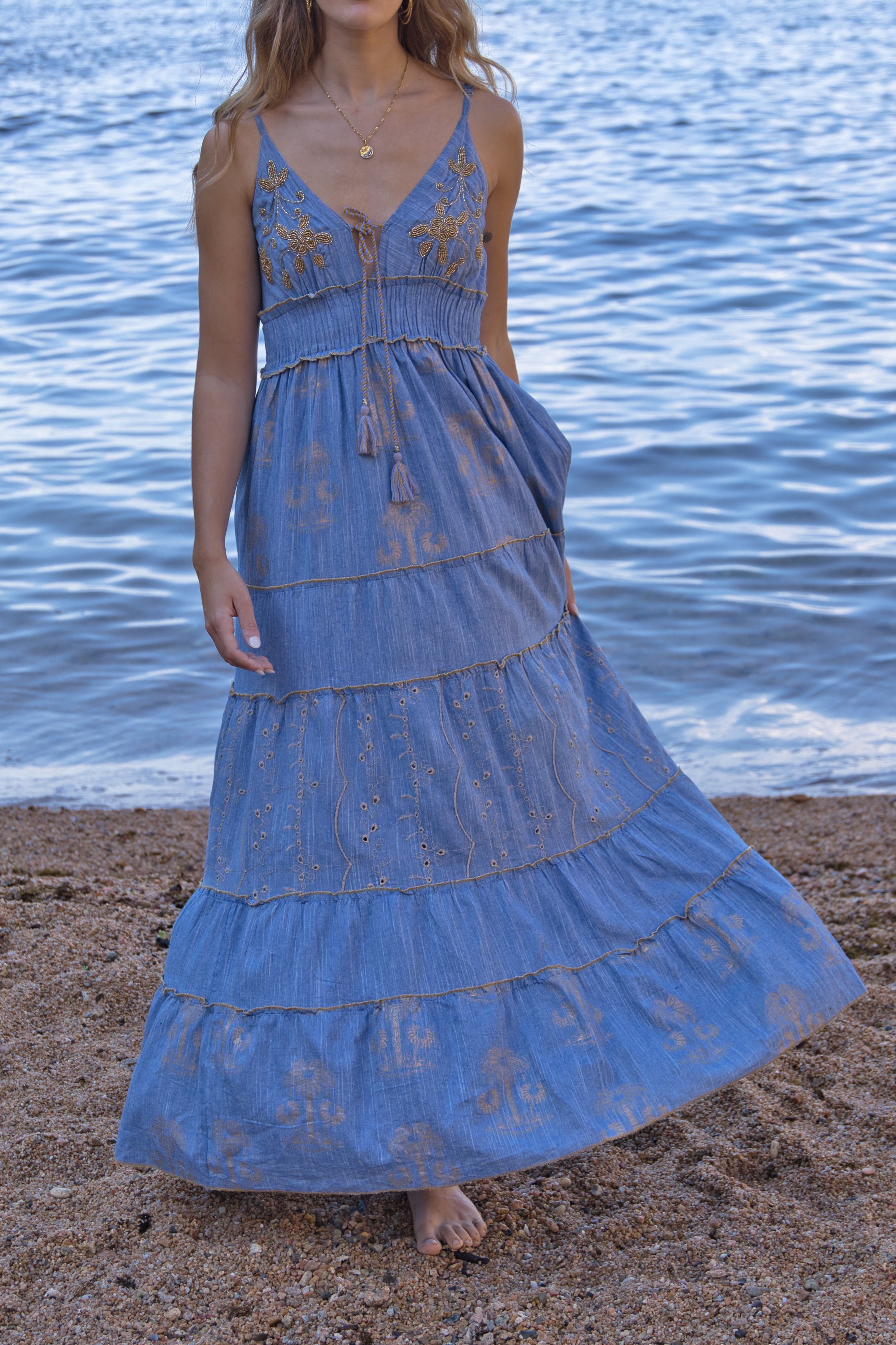 Kleid Denim Boho Gold