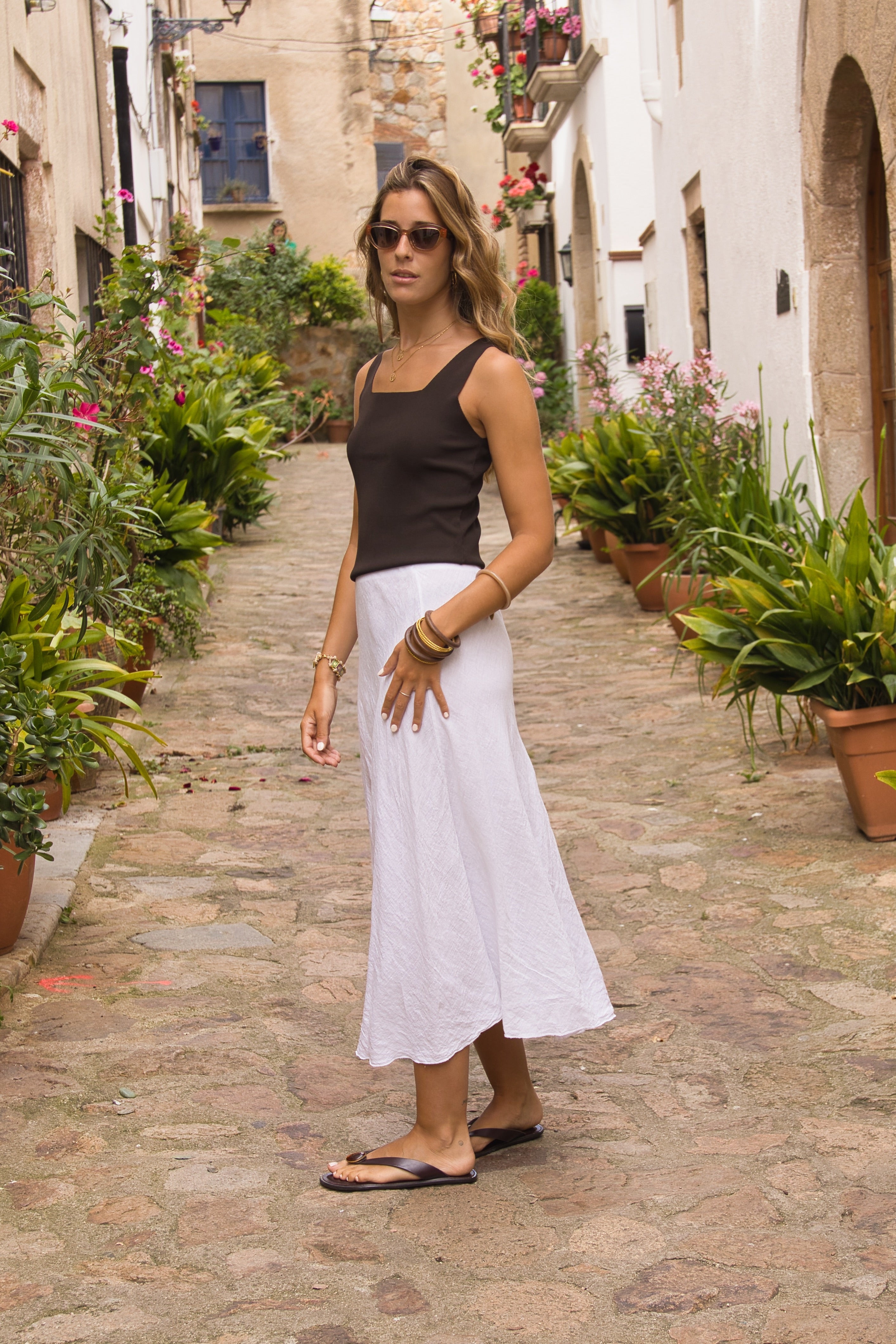 Falda Midi Siena Lino