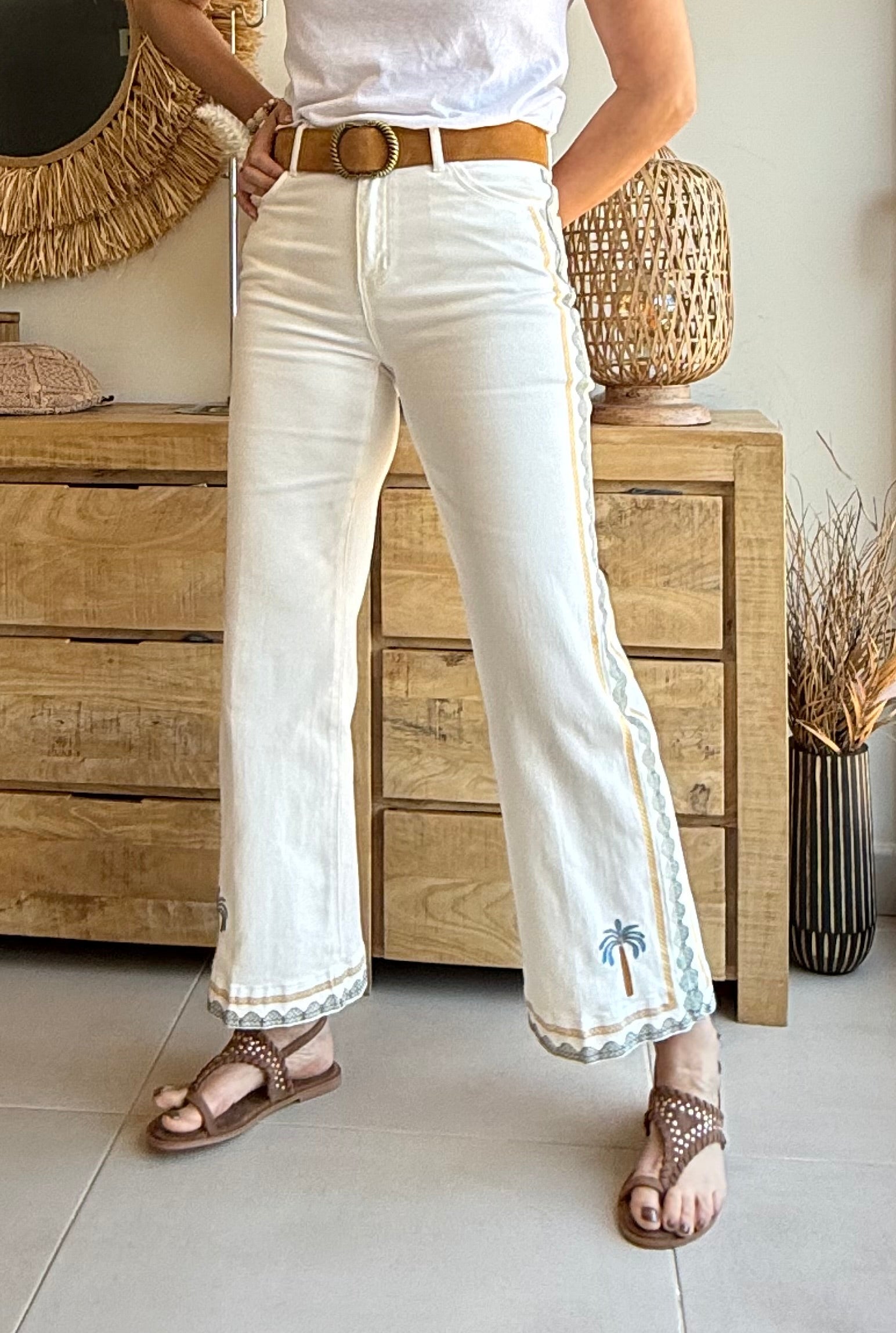 Jean Bordado Palma Boho