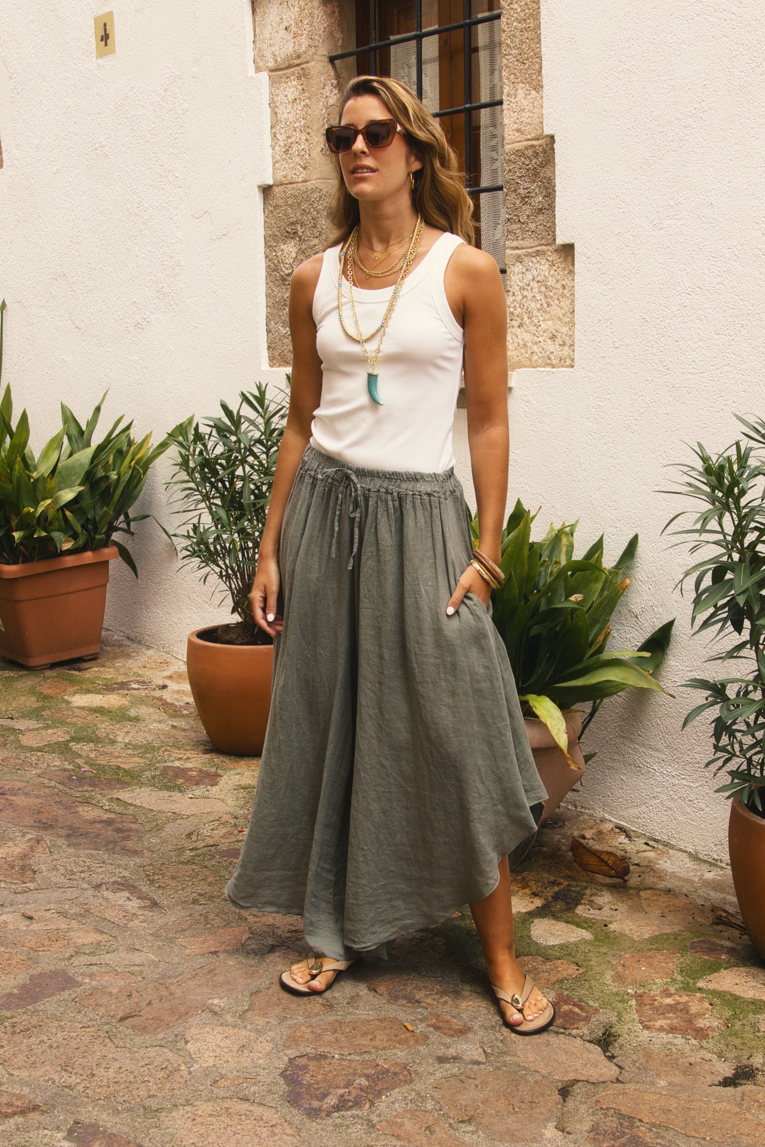 Falda Pantalón Lino Capri