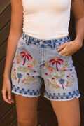 Short Denim Bordado Palmera