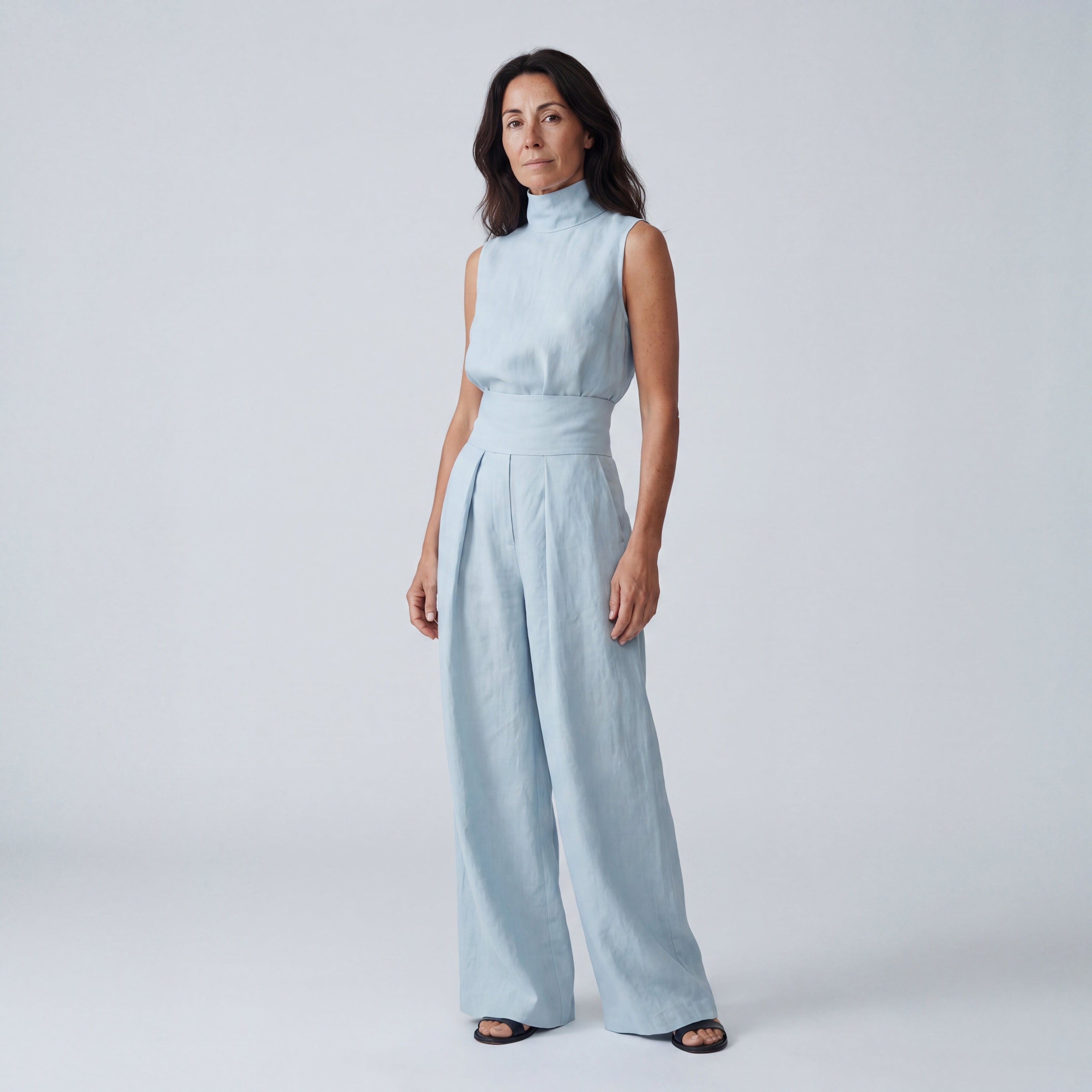MARÍA | CONJUNTO DE CAMISETA SIN MANGAS Y PANTALONES ANCHOS DE ALGODÓN Y LINO, DE ESTILO MINIMALISTA