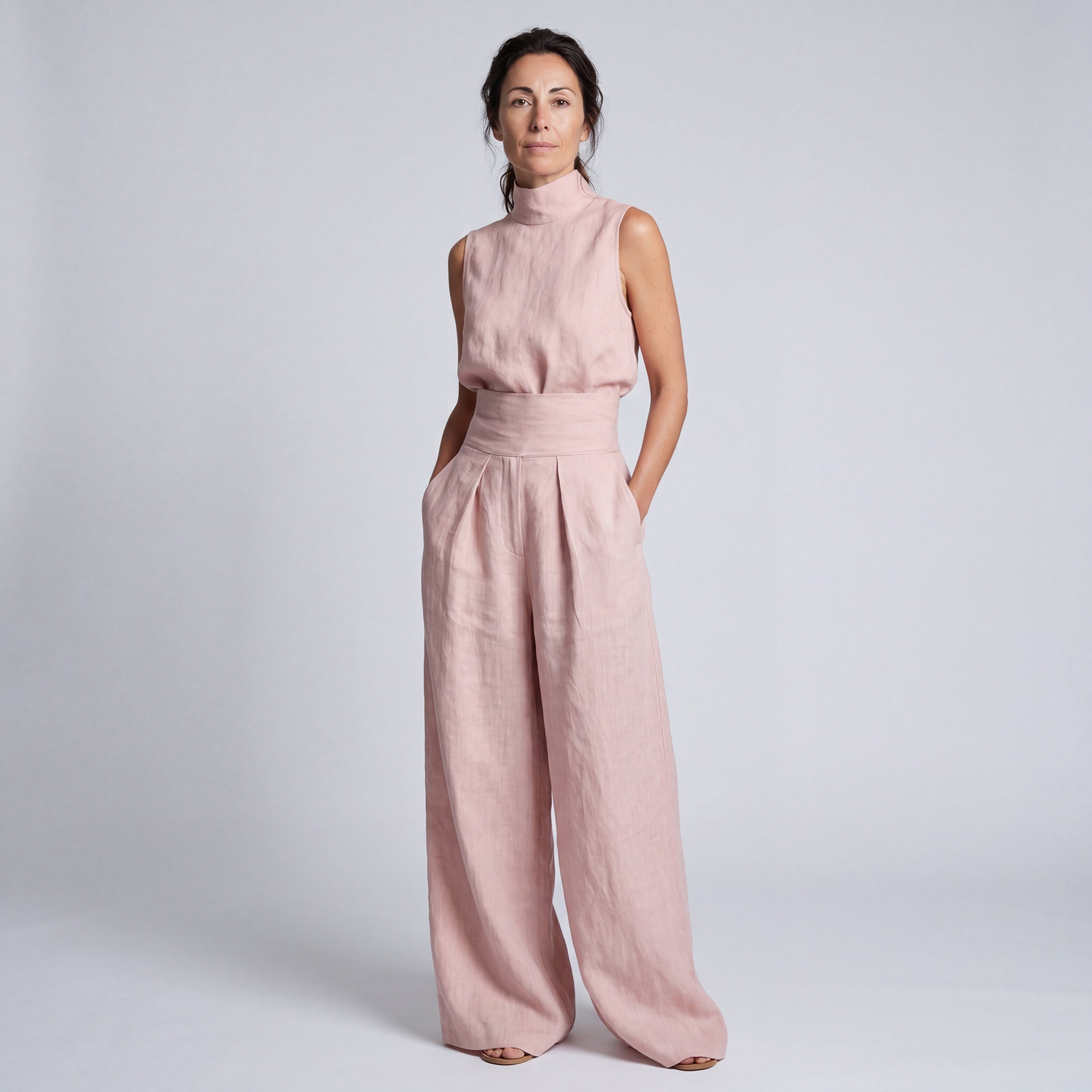 MARÍA | CONJUNTO DE CAMISETA SIN MANGAS Y PANTALONES ANCHOS DE ALGODÓN Y LINO, DE ESTILO MINIMALISTA