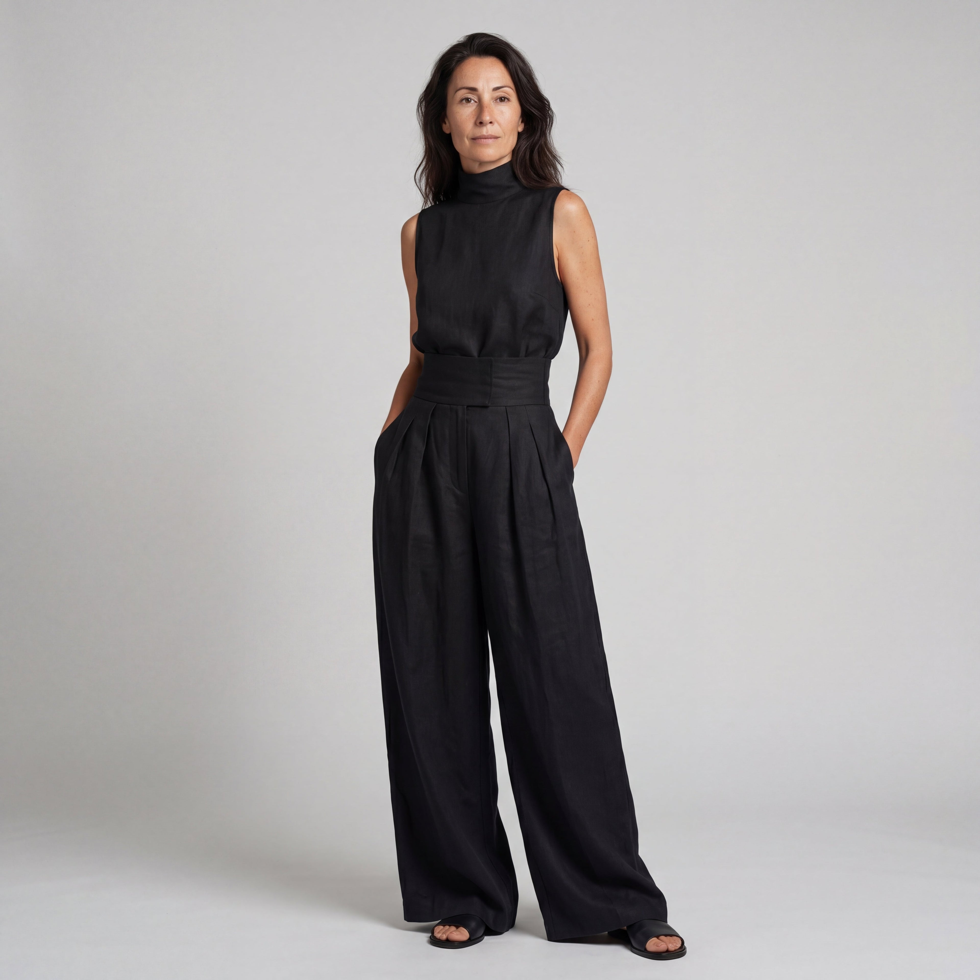 MARÍA | CONJUNTO DE CAMISETA SIN MANGAS Y PANTALONES ANCHOS DE ALGODÓN Y LINO, DE ESTILO MINIMALISTA