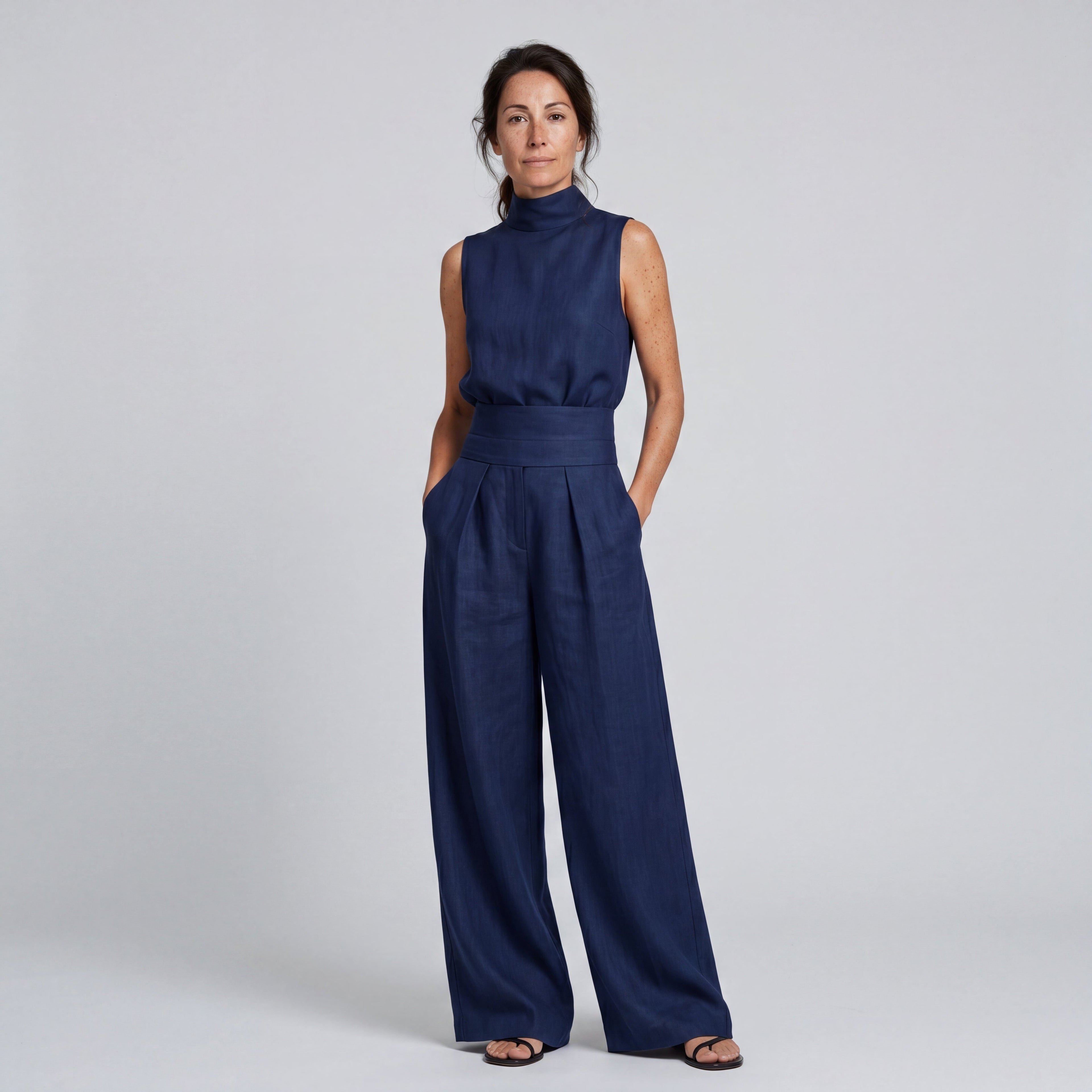 MARÍA | CONJUNTO DE CAMISETA SIN MANGAS Y PANTALONES ANCHOS DE ALGODÓN Y LINO, DE ESTILO MINIMALISTA