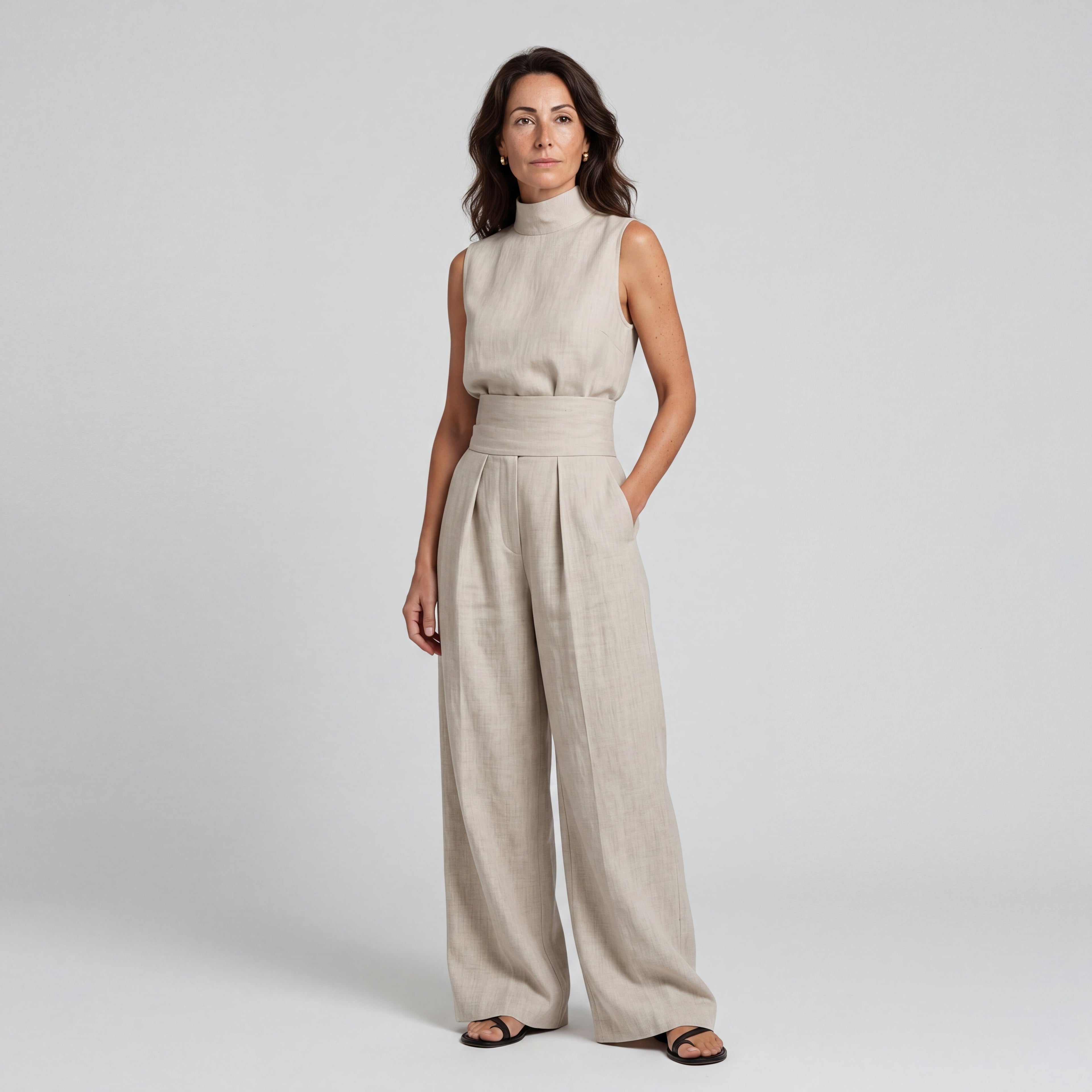 MARÍA | CONJUNTO DE CAMISETA SIN MANGAS Y PANTALONES ANCHOS DE ALGODÓN Y LINO, DE ESTILO MINIMALISTA