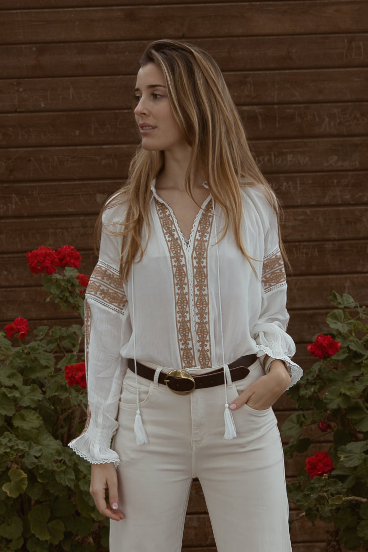 Boho Ibiza Bluse Erdtöne