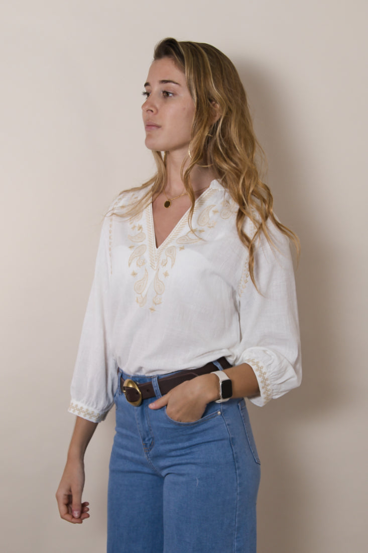 Bestickte Bluse Delhi Cream