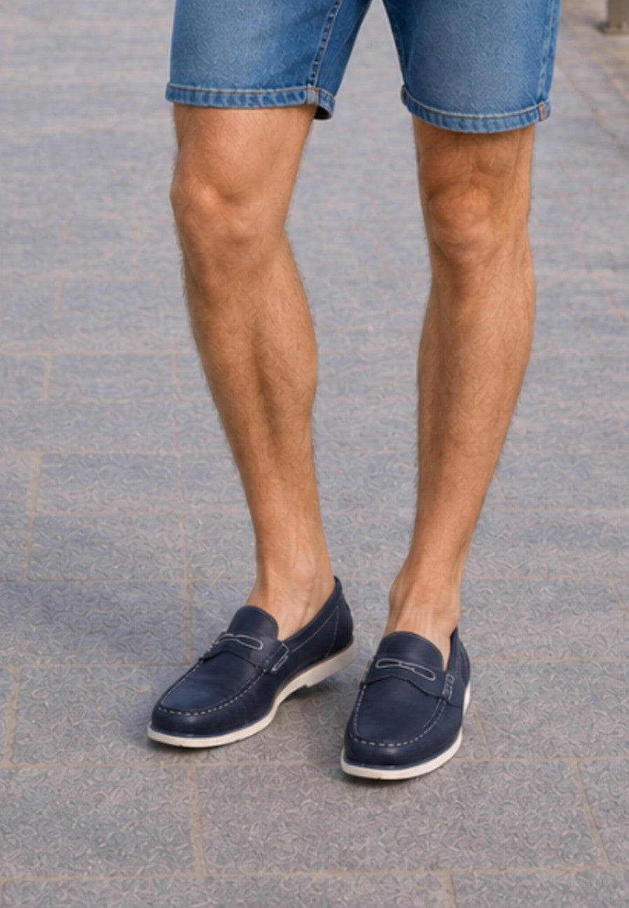Mocasines de piel suave azul marino de hombre - Antifaz wala