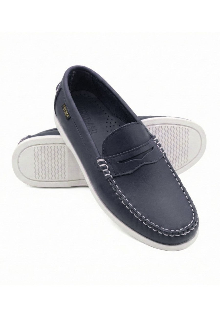 Mocasines de piel suave azul marino de hombre - Antifaz wala