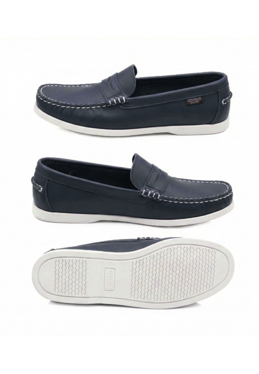 Mocasines de piel suave azul marino de hombre - Antifaz wala