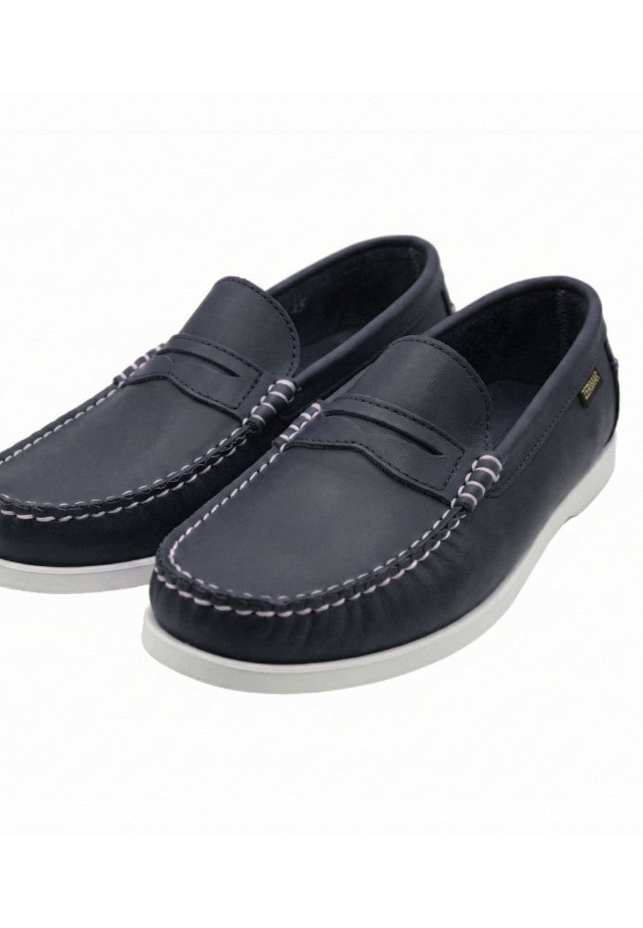 Mocasines de piel suave azul marino de hombre - Antifaz wala