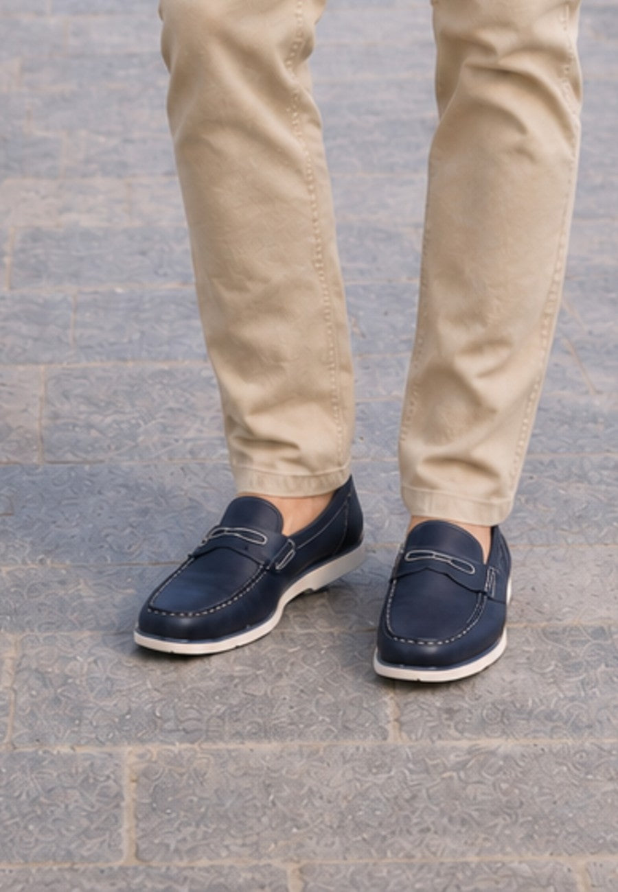 Mocasines de piel suave azul marino de hombre - Antifaz wala