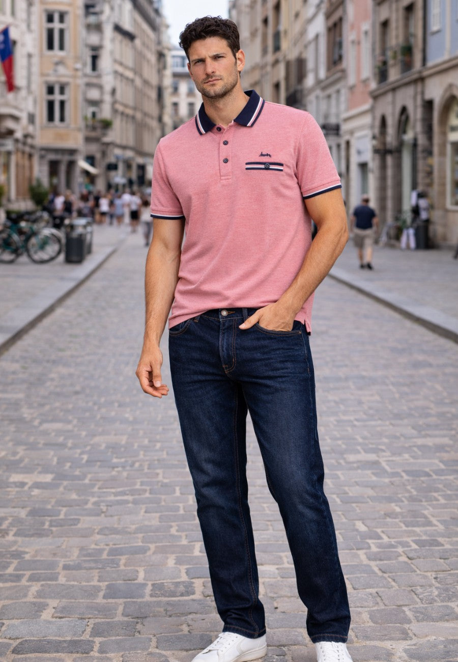 Polo piqué de hombre regular en color salmón