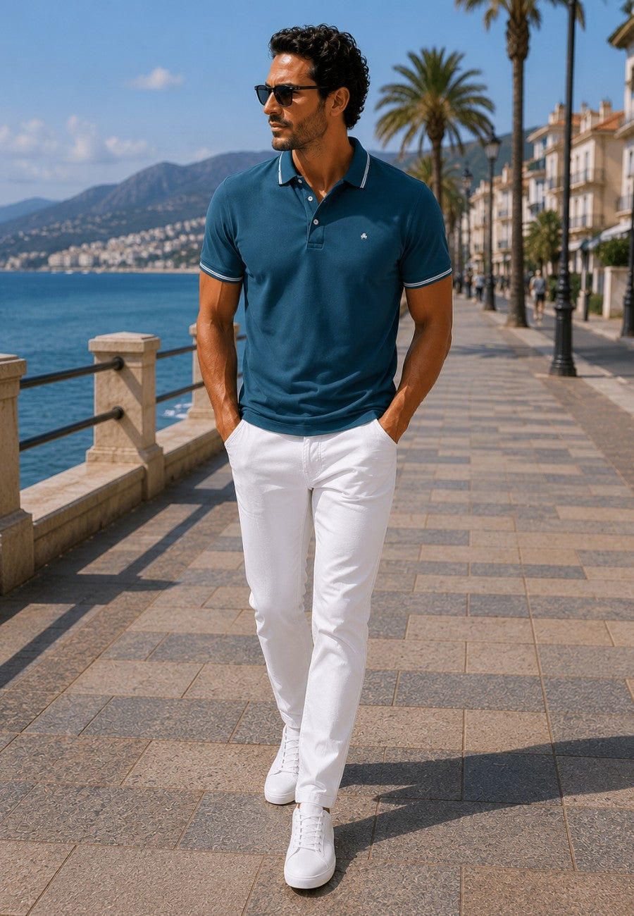 Polo de hombre en color azul oscuro aire, tallas de la M a la 3XL