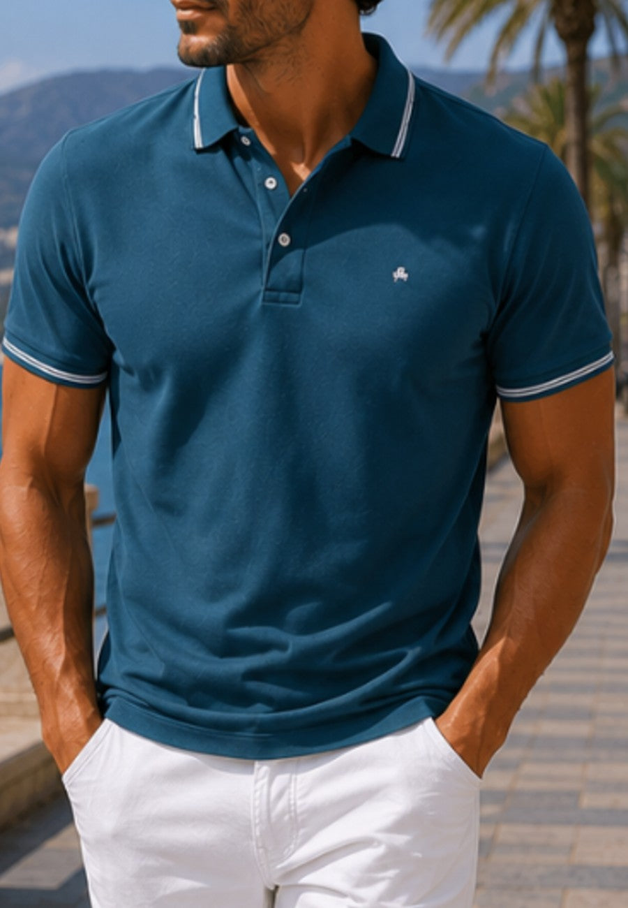 Polo de hombre en color azul oscuro aire, tallas de la M a la 3XL