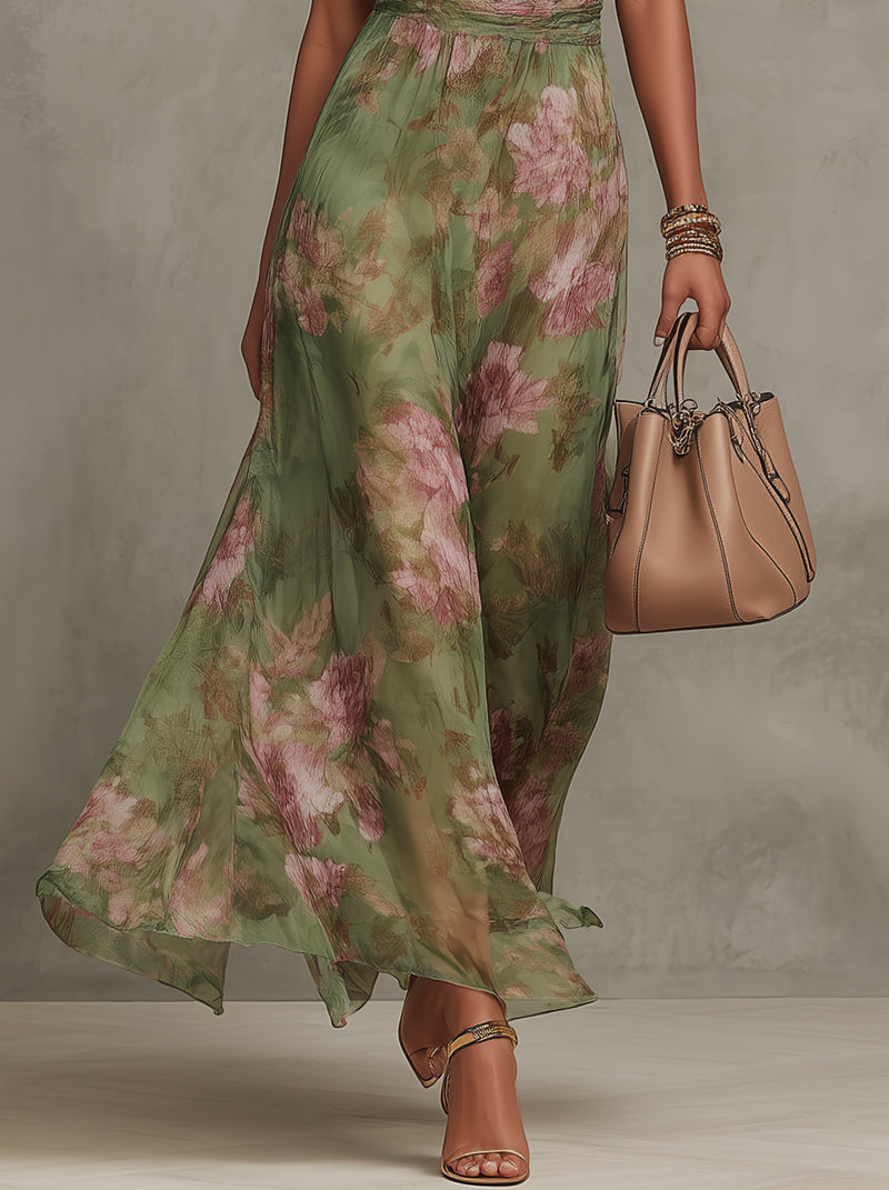 OLIVIA | VESTIDO LARGO CON CUELLO HALTER Y ESTAMPADO FLORAL