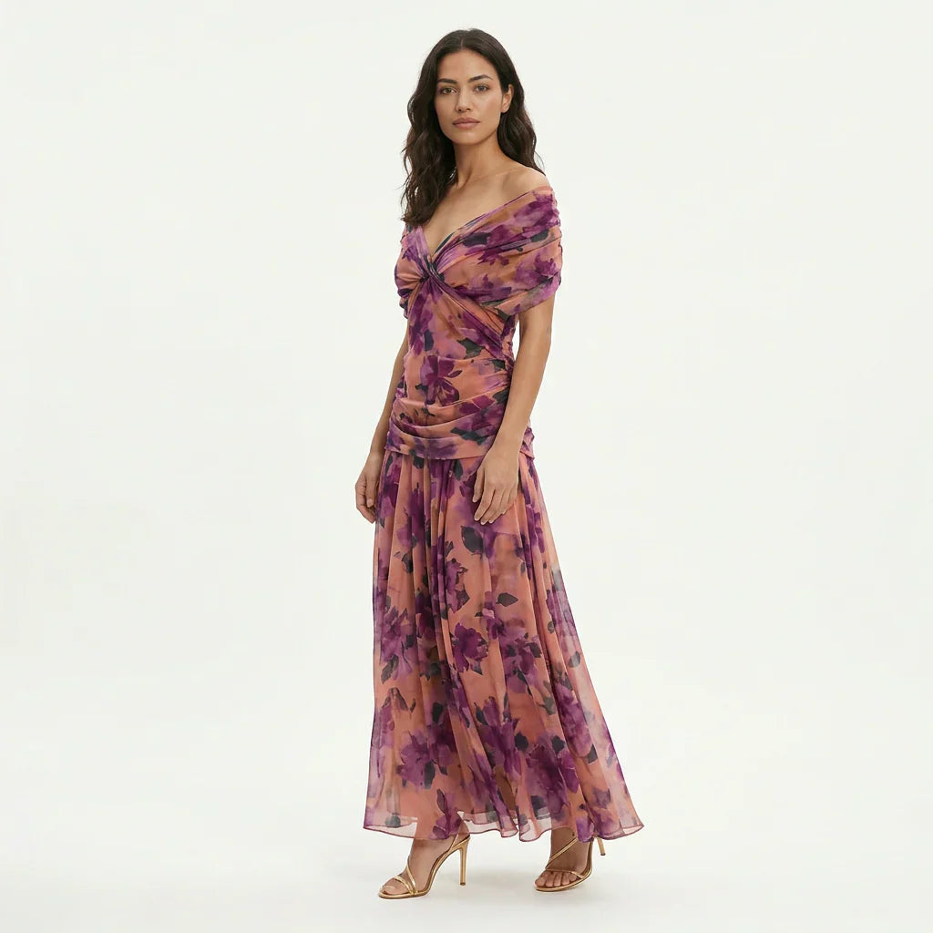 LOUISE | VESTIDO LARGO DE FIESTA ELEGANTE CON CUELLO EN V