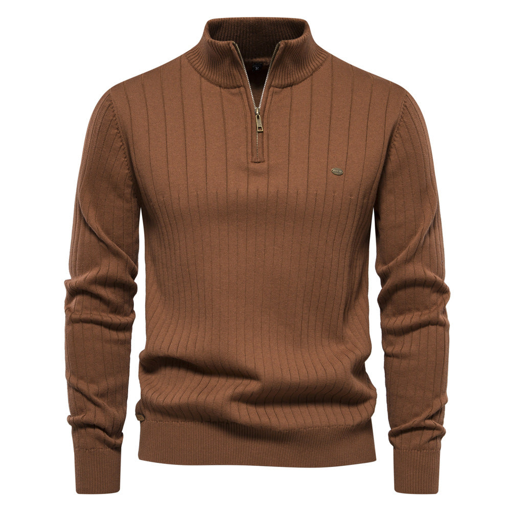 Suéter de hombre de punto acanalado con media cremallera.